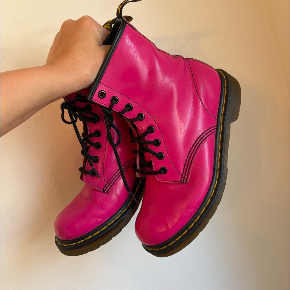 Dr. Martens Hot Pink Leather Combat Boots